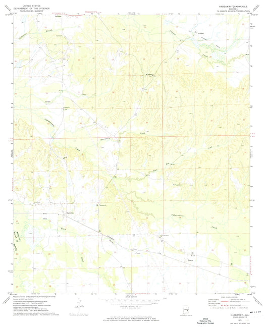 Classic USGS Hardaway Alabama 7.5'x7.5' Topo Map Image