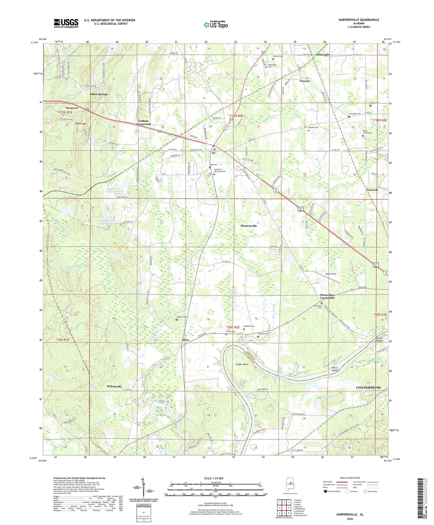 Harpersville Alabama US Topo Map Image
