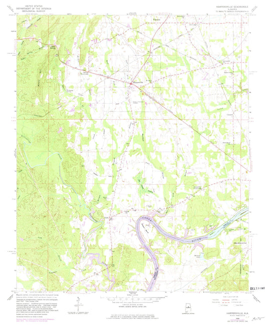 Classic USGS Harpersville Alabama 7.5'x7.5' Topo Map Image
