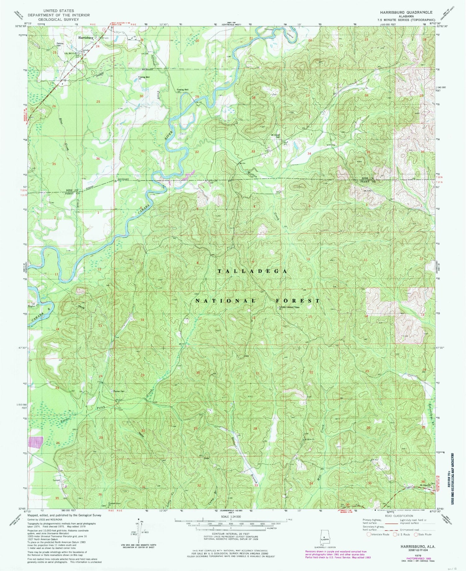 Classic USGS Harrisburg Alabama 7.5'x7.5' Topo Map Image