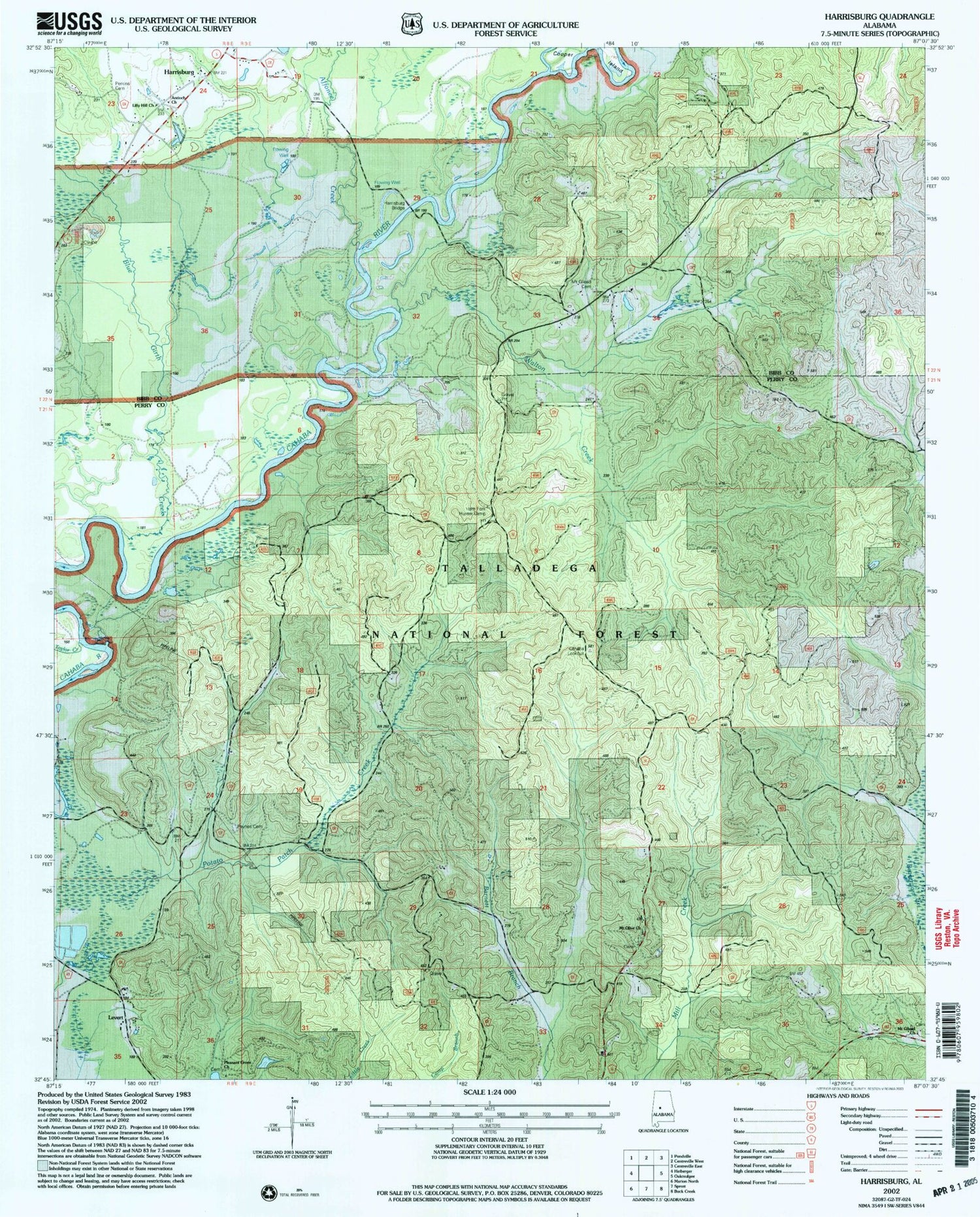 Classic USGS Harrisburg Alabama 7.5'x7.5' Topo Map Image