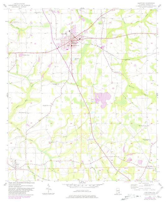 Classic USGS Hartford Alabama 7.5'x7.5' Topo Map Image