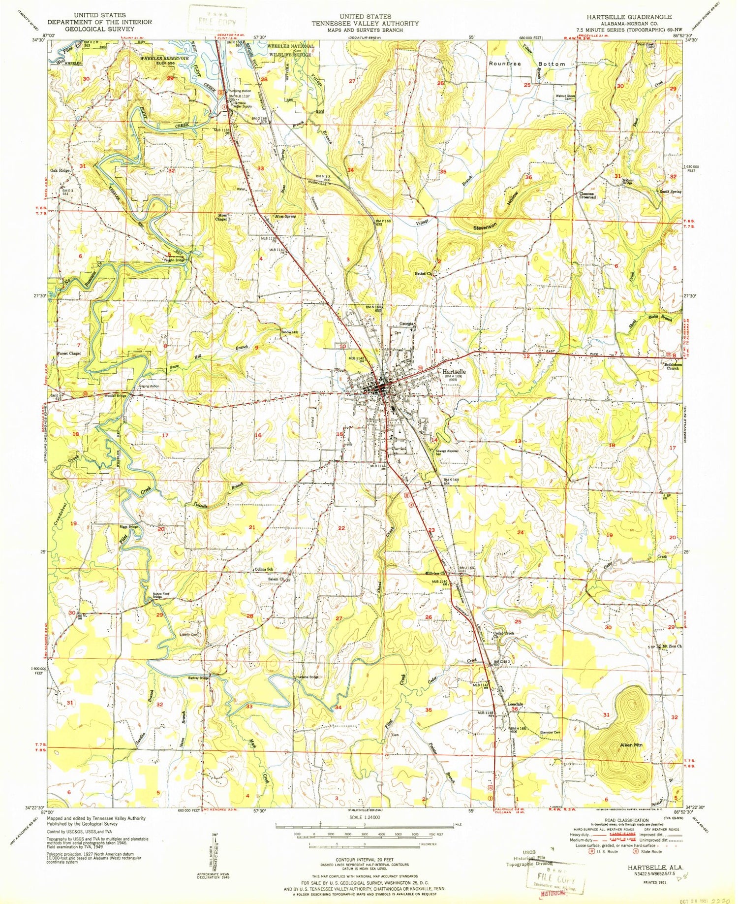 Classic USGS Hartselle Alabama 7.5'x7.5' Topo Map Image
