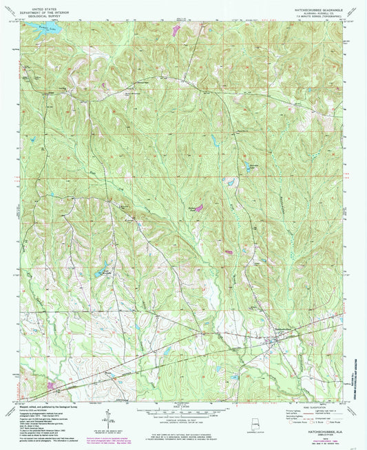 Classic USGS Hatchechubbee Alabama 7.5'x7.5' Topo Map Image