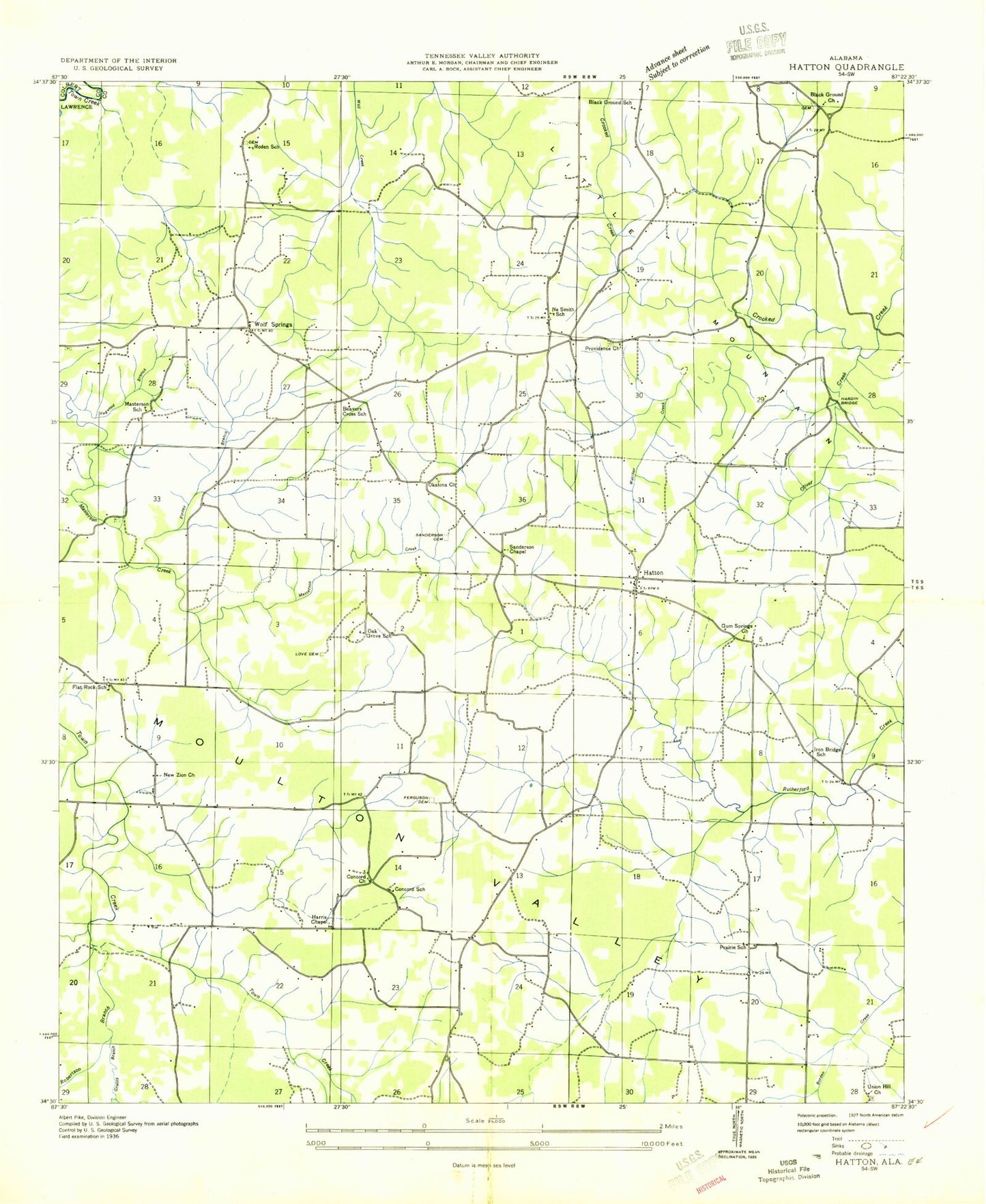Classic USGS Hatton Alabama 7.5'x7.5' Topo Map Image