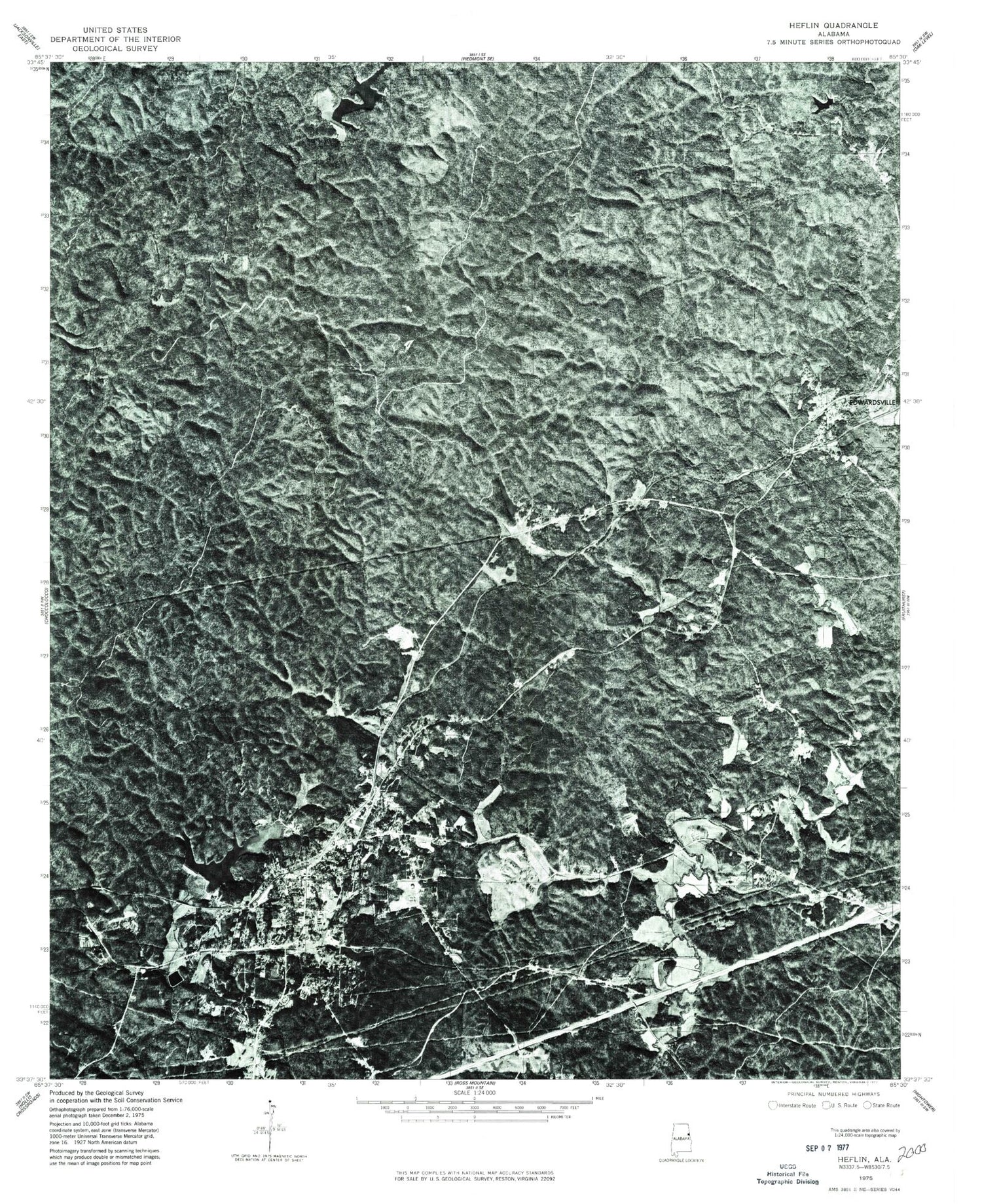 Classic USGS Heflin Alabama 7.5'x7.5' Topo Map Image