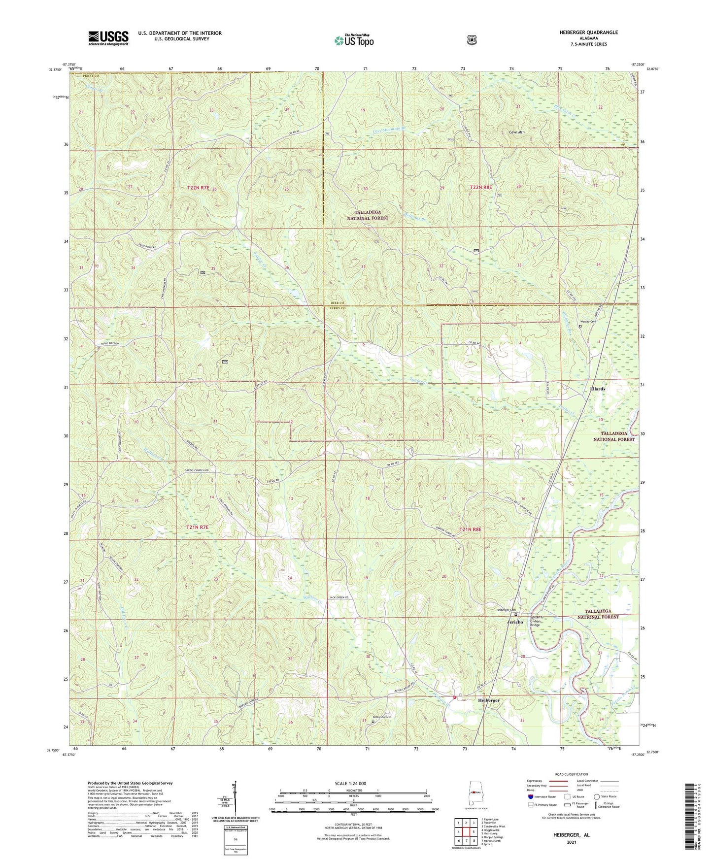 Heiberger Alabama US Topo Map Image