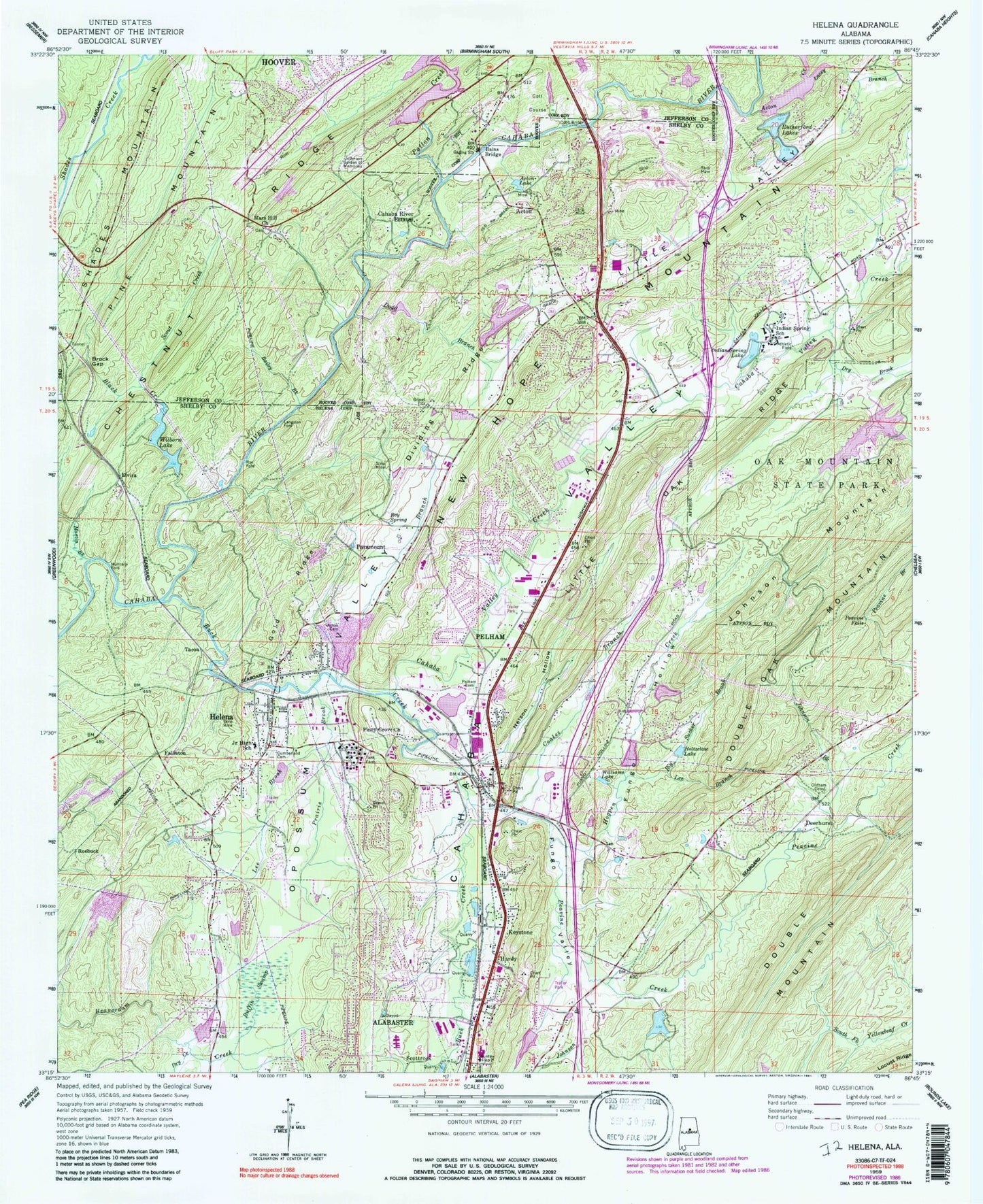 Classic USGS Helena Alabama 7.5'x7.5' Topo Map Image