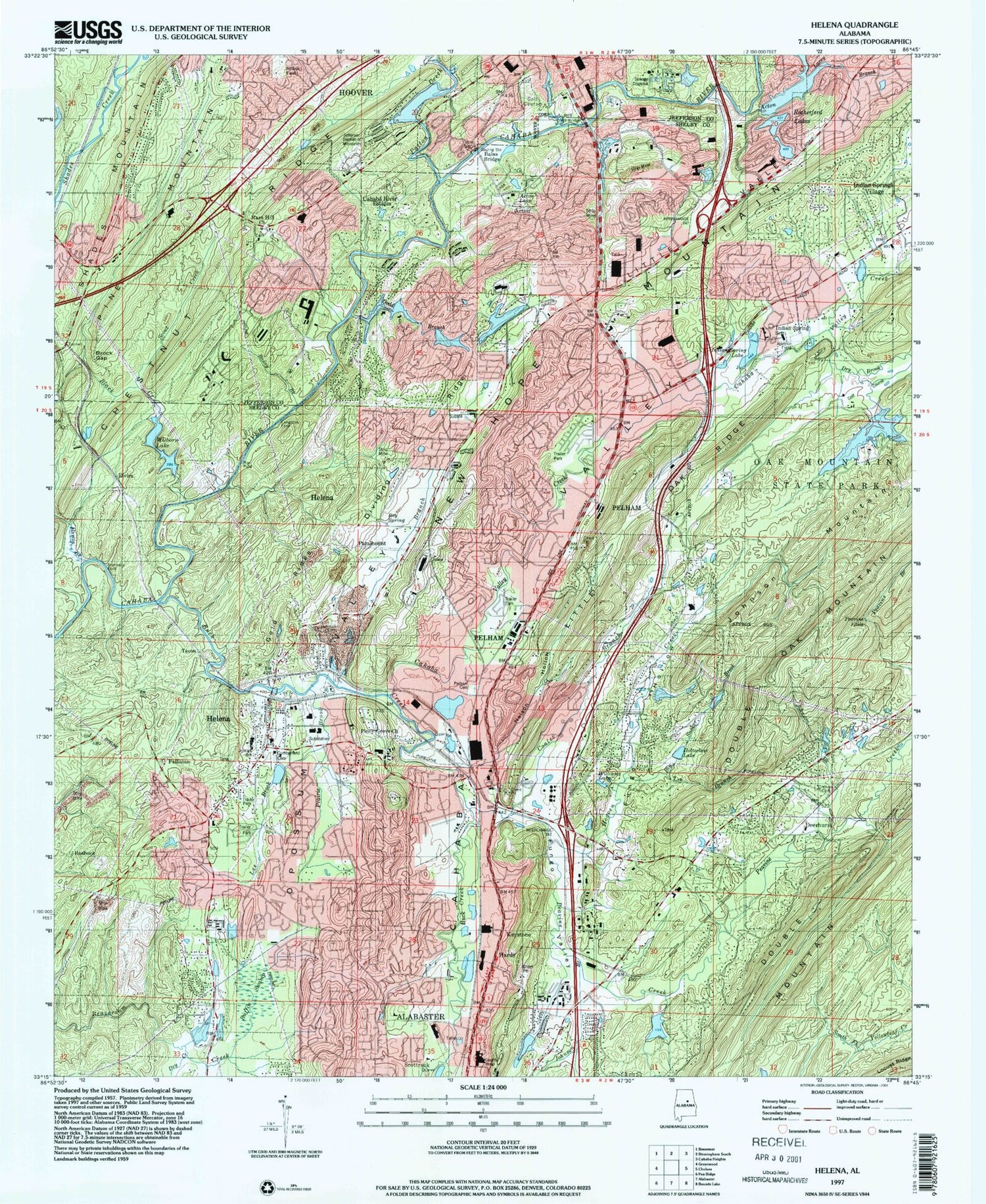 Classic USGS Helena Alabama 7.5'x7.5' Topo Map Image