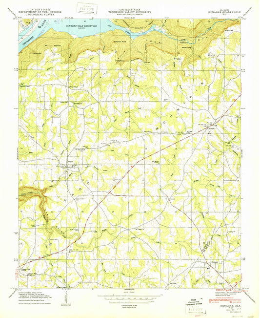 Classic USGS Henagar Alabama 7.5'x7.5' Topo Map Image