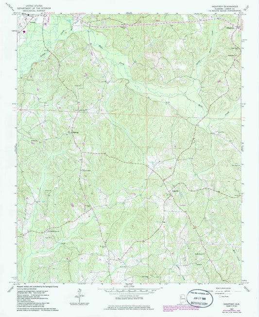 Classic USGS Hightogy Alabama 7.5'x7.5' Topo Map Image