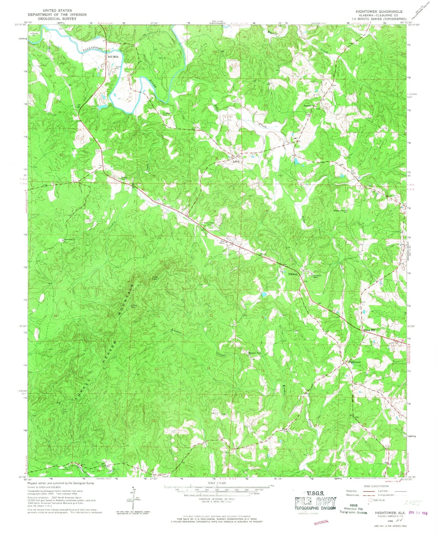 Classic USGS Hightower Alabama 7.5'x7.5' Topo Map Image