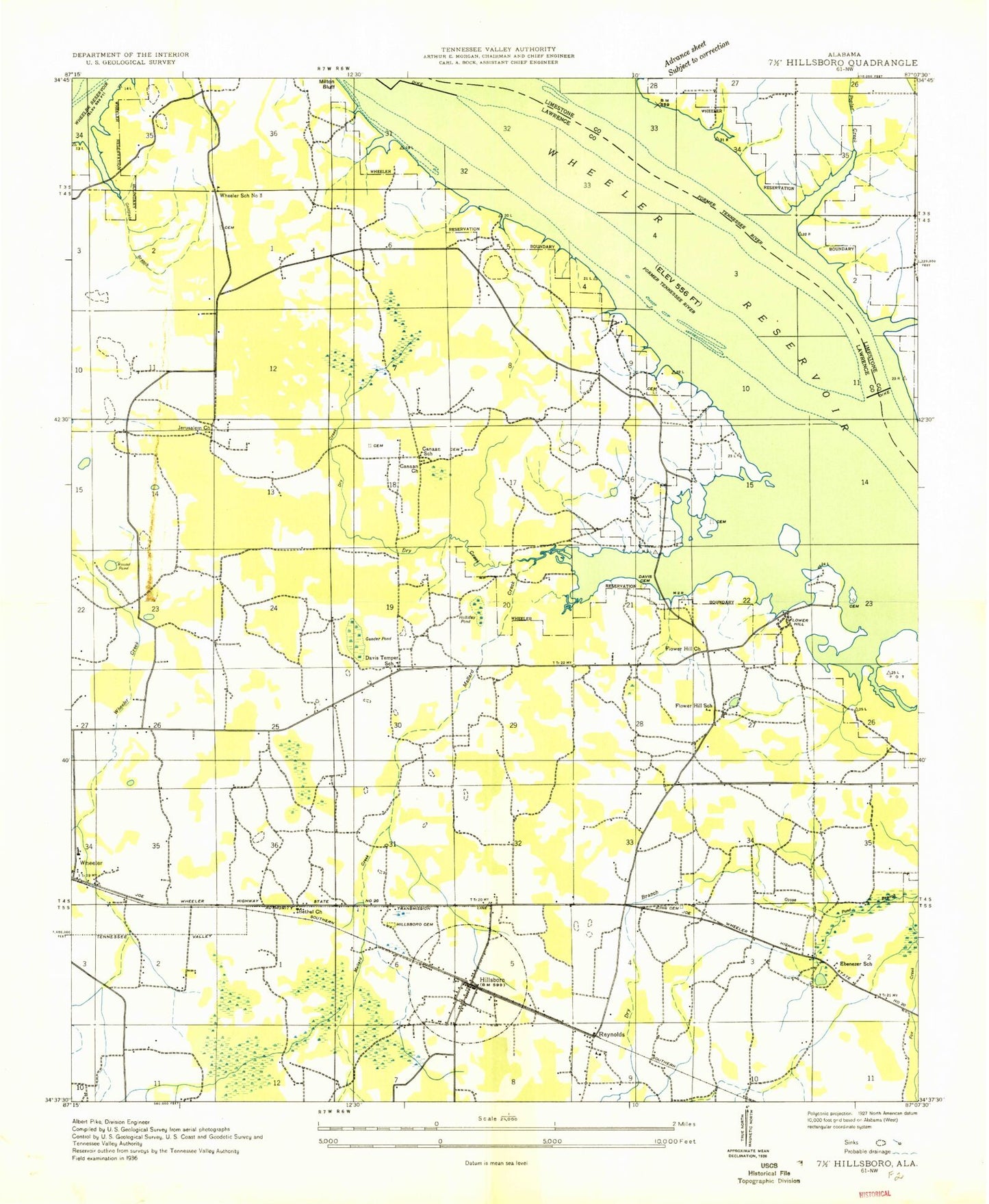 Classic USGS Hillsboro Alabama 7.5'x7.5' Topo Map Image