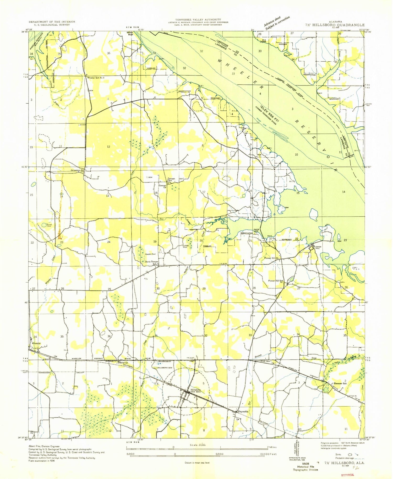 Classic USGS Hillsboro Alabama 7.5'x7.5' Topo Map Image