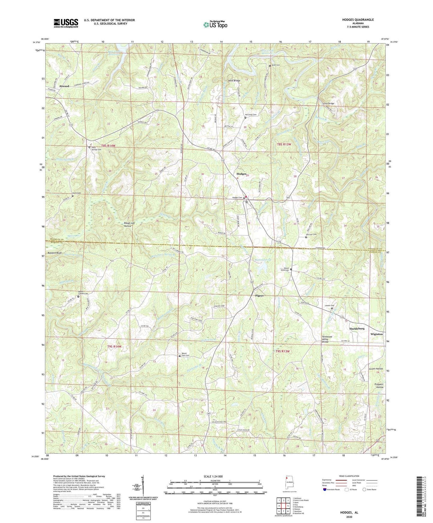Hodges Alabama US Topo Map Image
