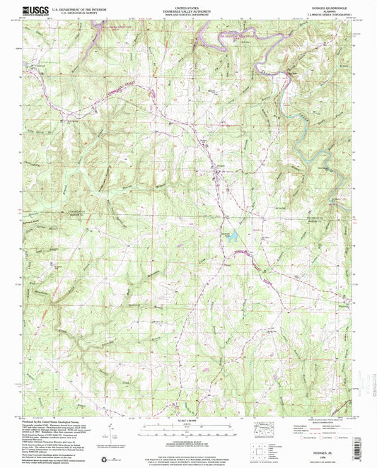 Classic USGS Hodges Alabama 7.5'x7.5' Topo Map Image