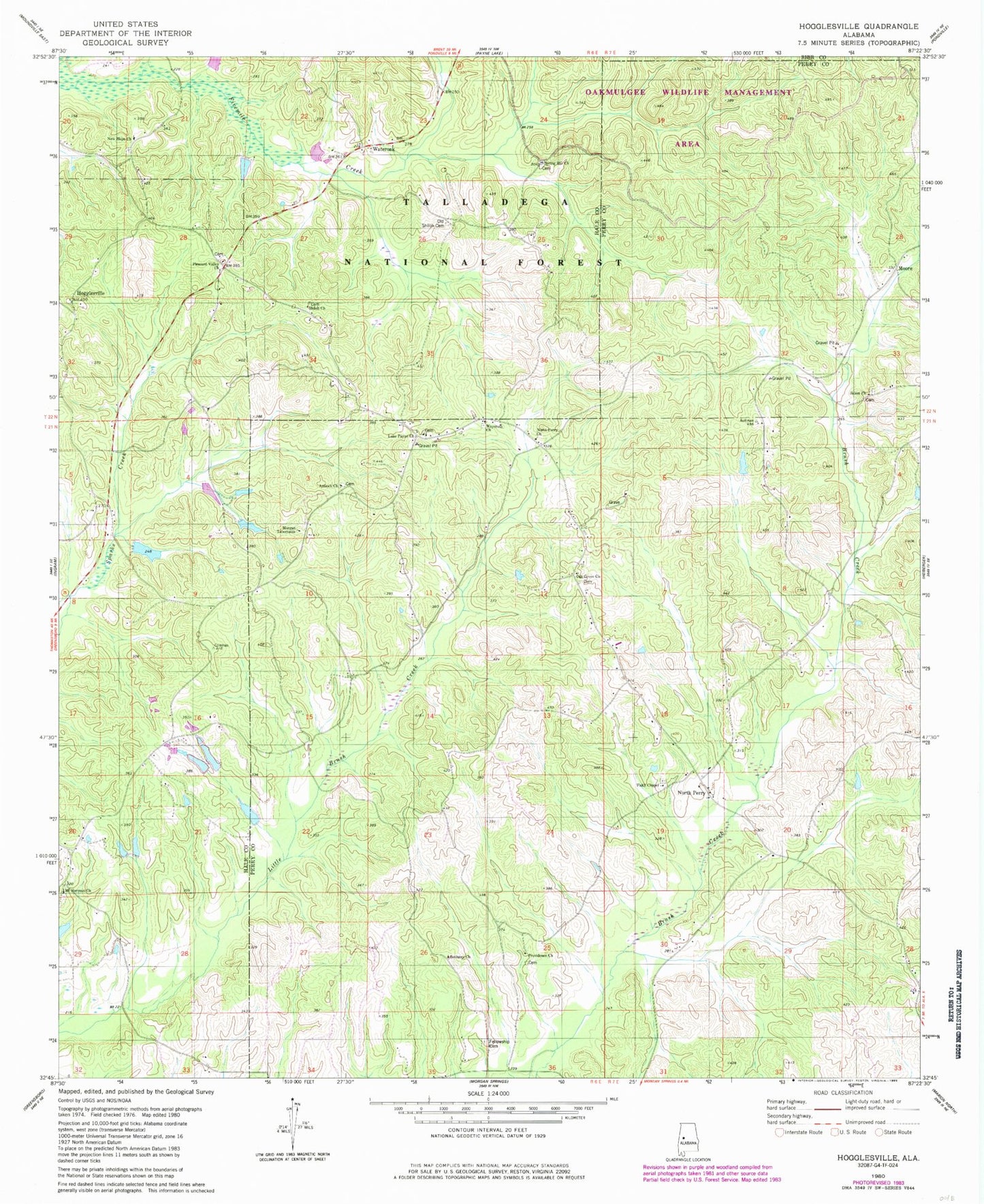 Classic USGS Hogglesville Alabama 7.5'x7.5' Topo Map Image