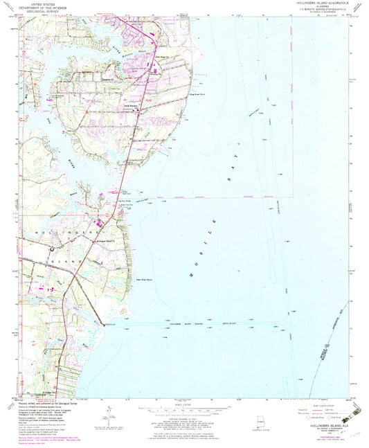 Classic USGS Hollingers Island Alabama 7.5'x7.5' Topo Map Image