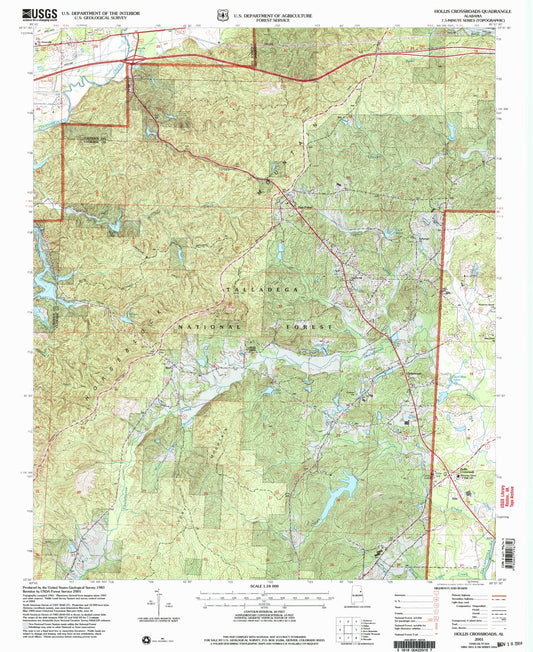Classic USGS Hollis Crossroads Alabama 7.5'x7.5' Topo Map Image