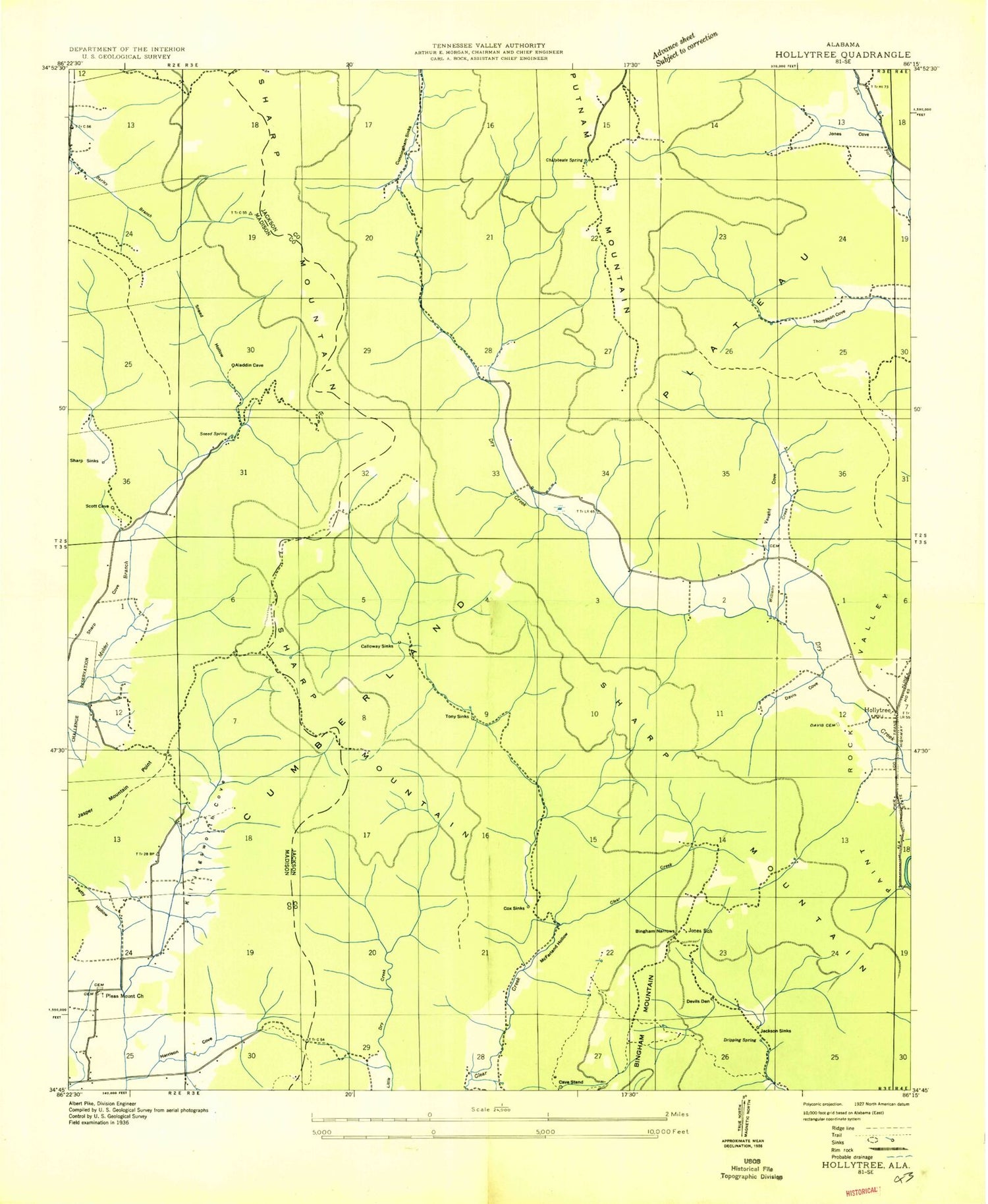 Classic USGS Hollytree Alabama 7.5'x7.5' Topo Map Image