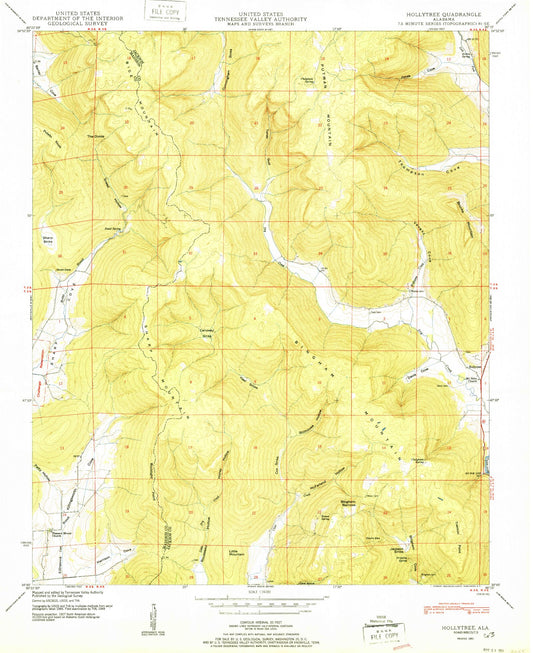 Classic USGS Hollytree Alabama 7.5'x7.5' Topo Map Image
