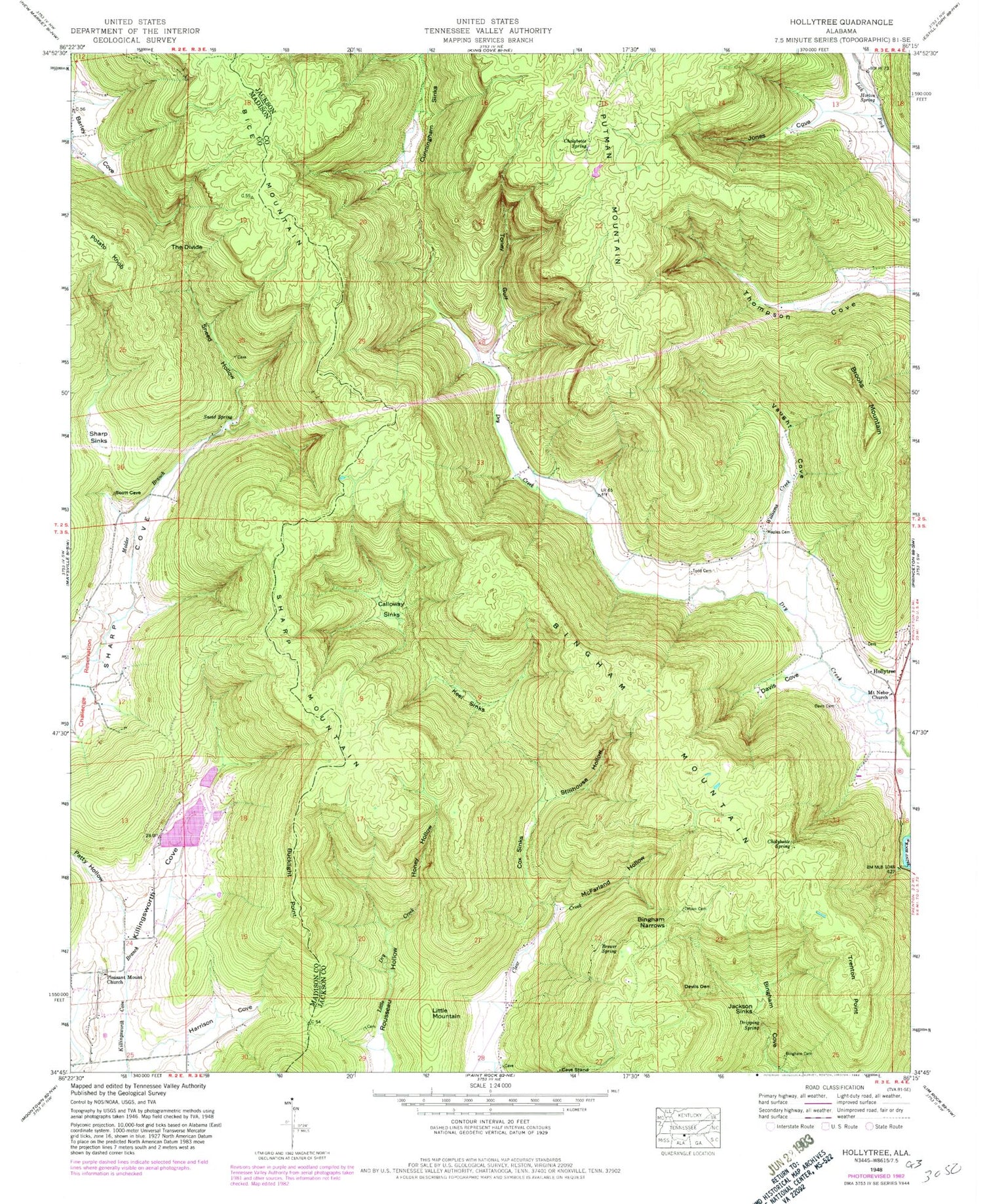 Classic USGS Hollytree Alabama 7.5'x7.5' Topo Map Image
