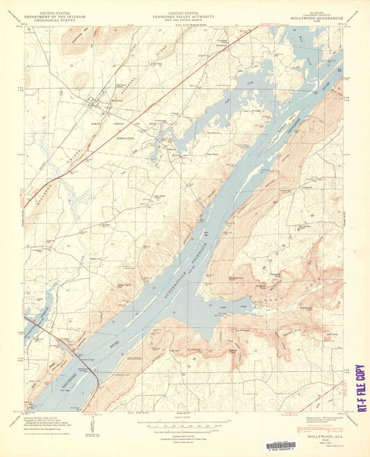 Classic USGS Hollywood Alabama 7.5'x7.5' Topo Map Image