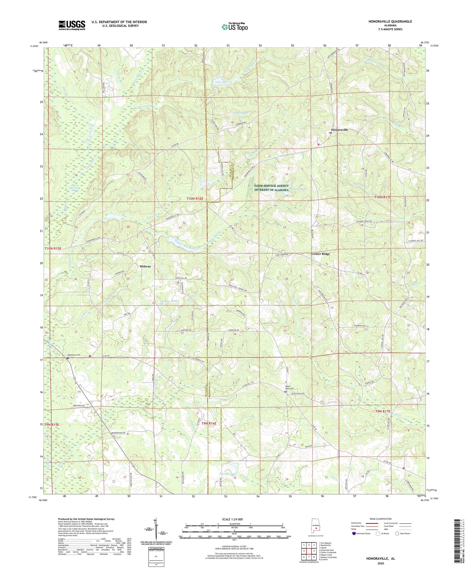 Honoraville Alabama US Topo Map Image