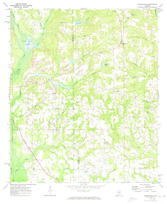 Classic USGS Honoraville Alabama 7.5'x7.5' Topo Map Image