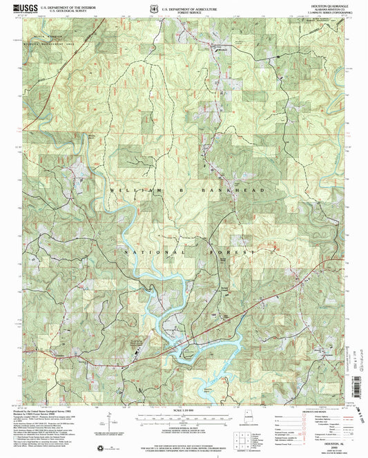 Classic USGS Houston Alabama 7.5'x7.5' Topo Map Image