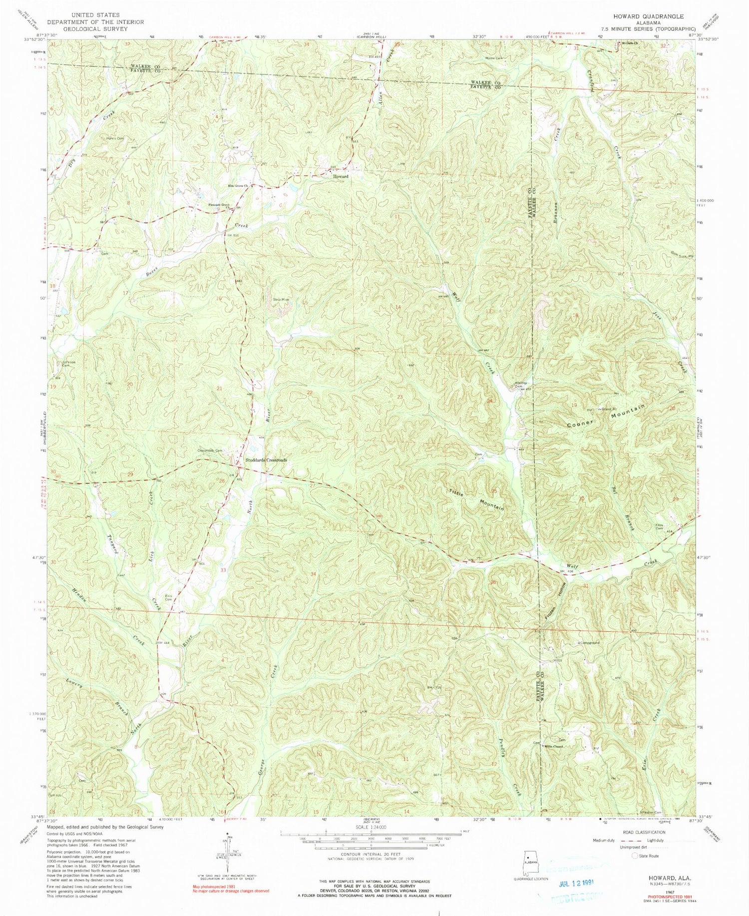 Classic USGS Howard Alabama 7.5'x7.5' Topo Map Image