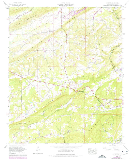 Classic USGS Howelton Alabama 7.5'x7.5' Topo Map Image