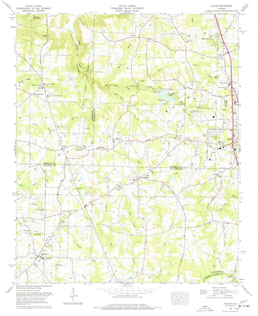 Classic USGS Hulaco Alabama 7.5'x7.5' Topo Map Image