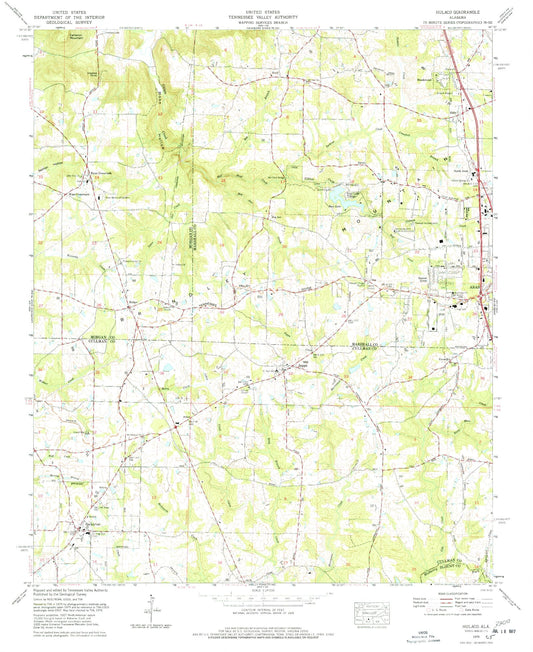 Classic USGS Hulaco Alabama 7.5'x7.5' Topo Map Image