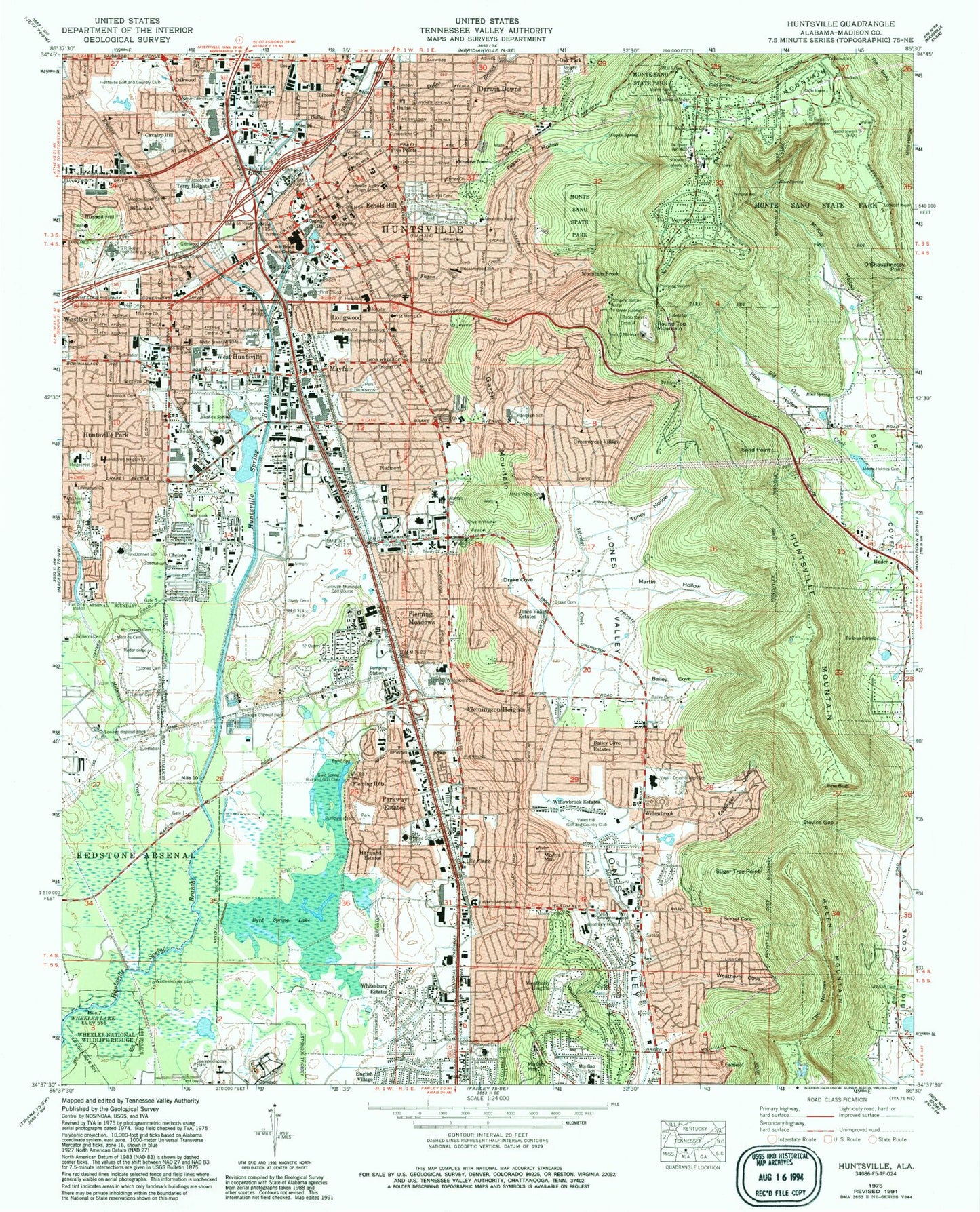 Classic USGS Huntsville Alabama 7.5'x7.5' Topo Map Image