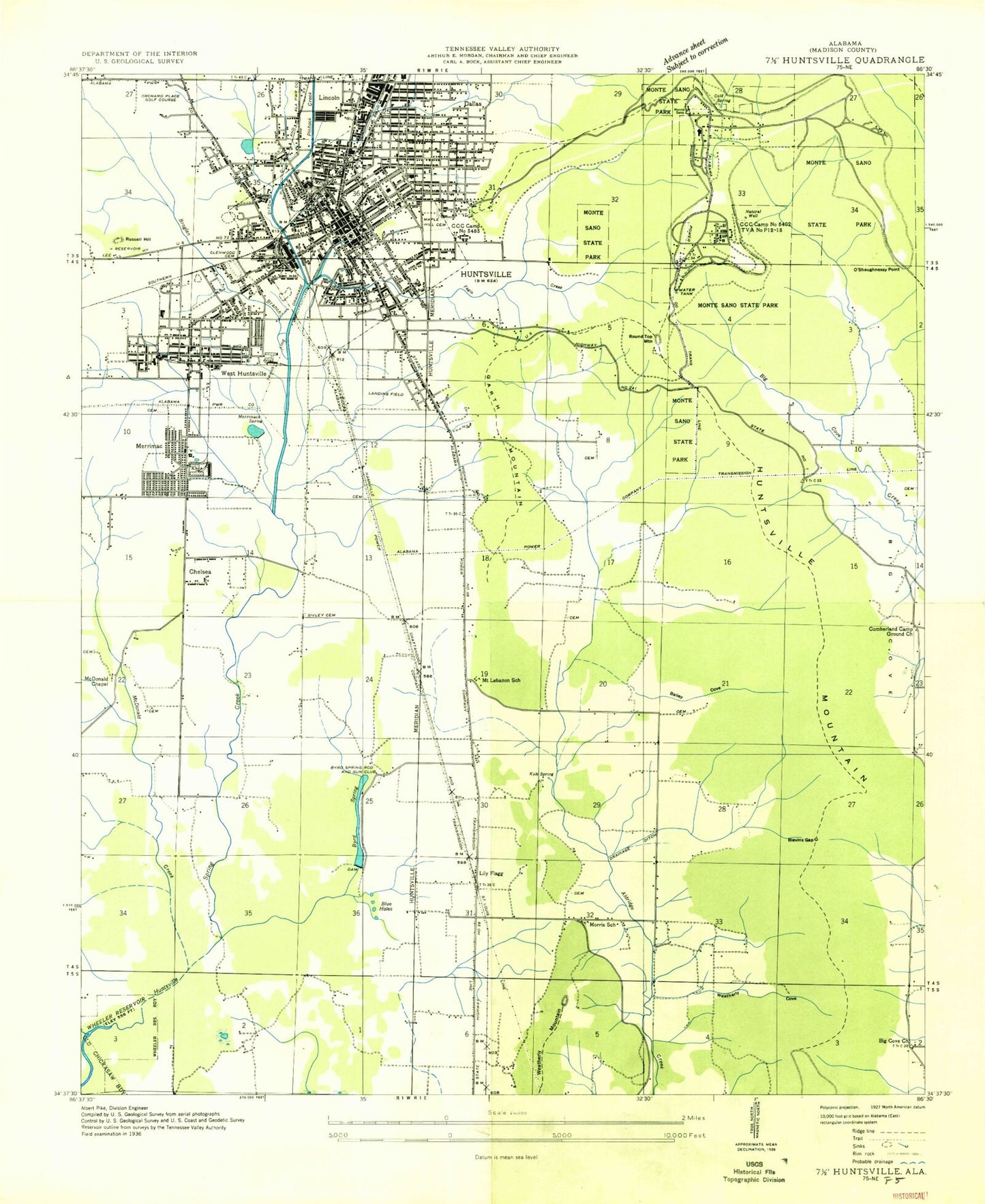 Classic USGS Huntsville Alabama 7.5'x7.5' Topo Map Image