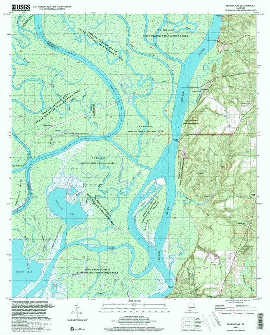 Classic USGS Hurricane Alabama 7.5'x7.5' Topo Map Image