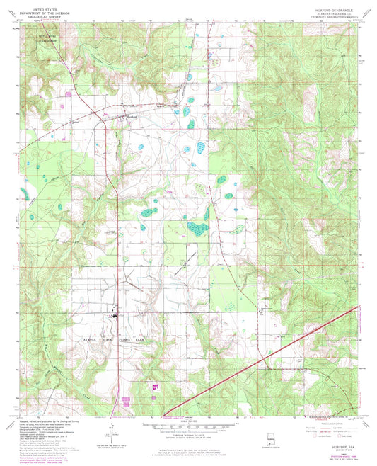 Classic USGS Huxford Alabama 7.5'x7.5' Topo Map Image