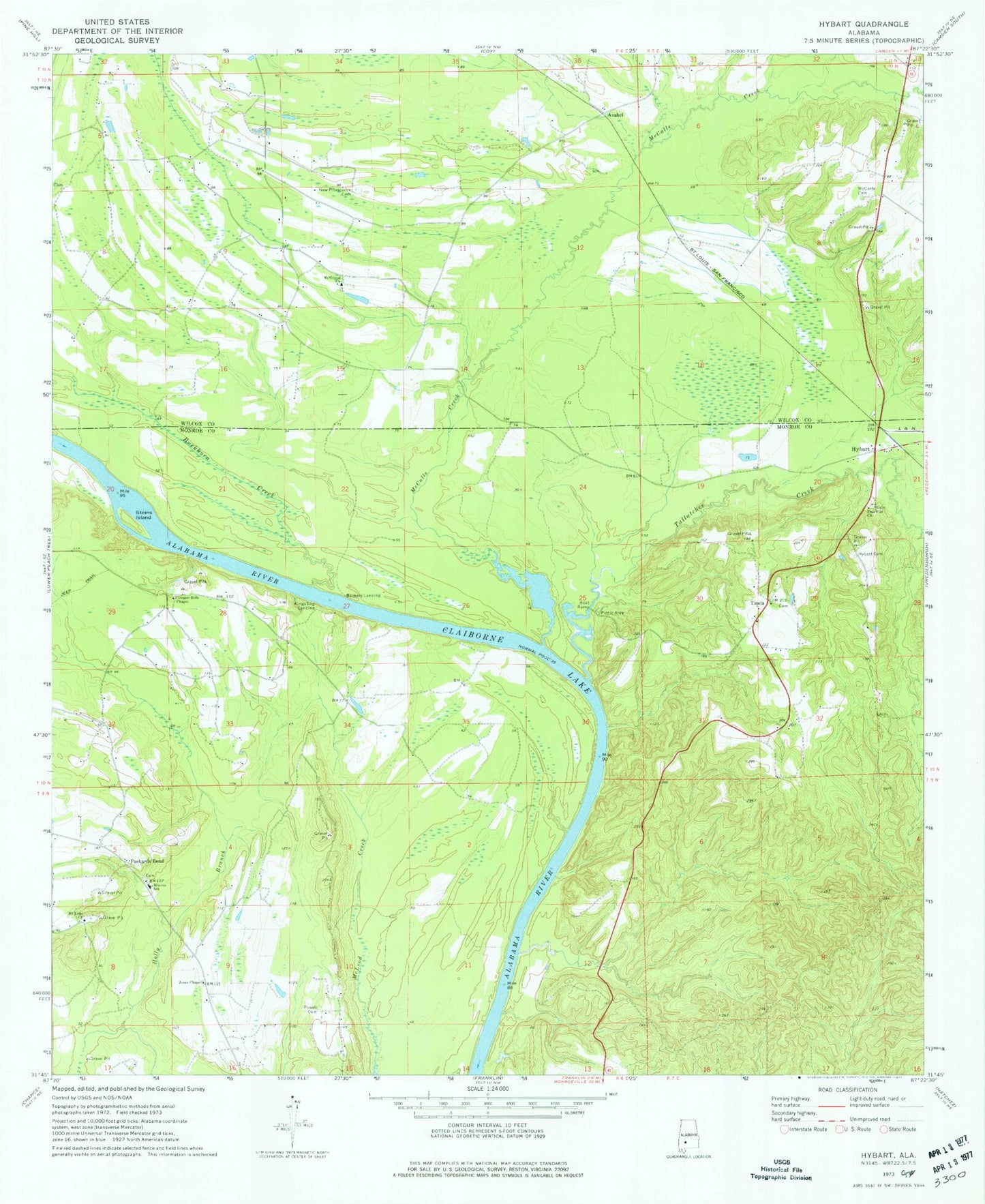 Classic USGS Hybart Alabama 7.5'x7.5' Topo Map Image