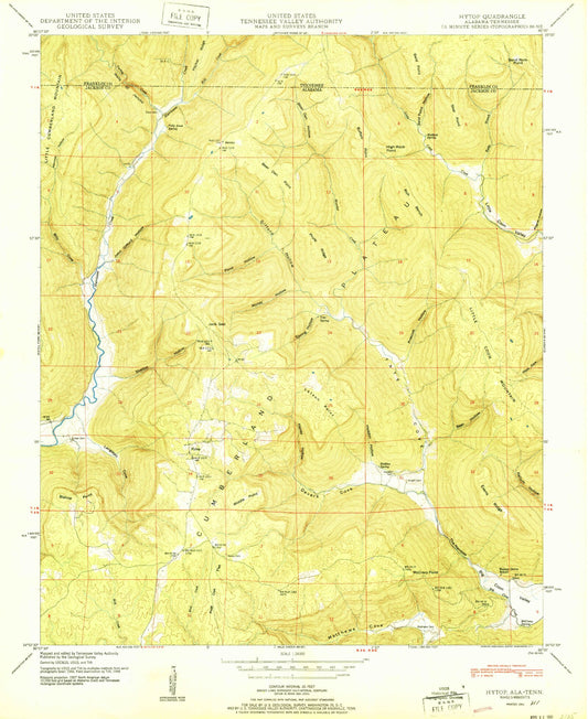 Classic USGS Hytop Alabama 7.5'x7.5' Topo Map Image