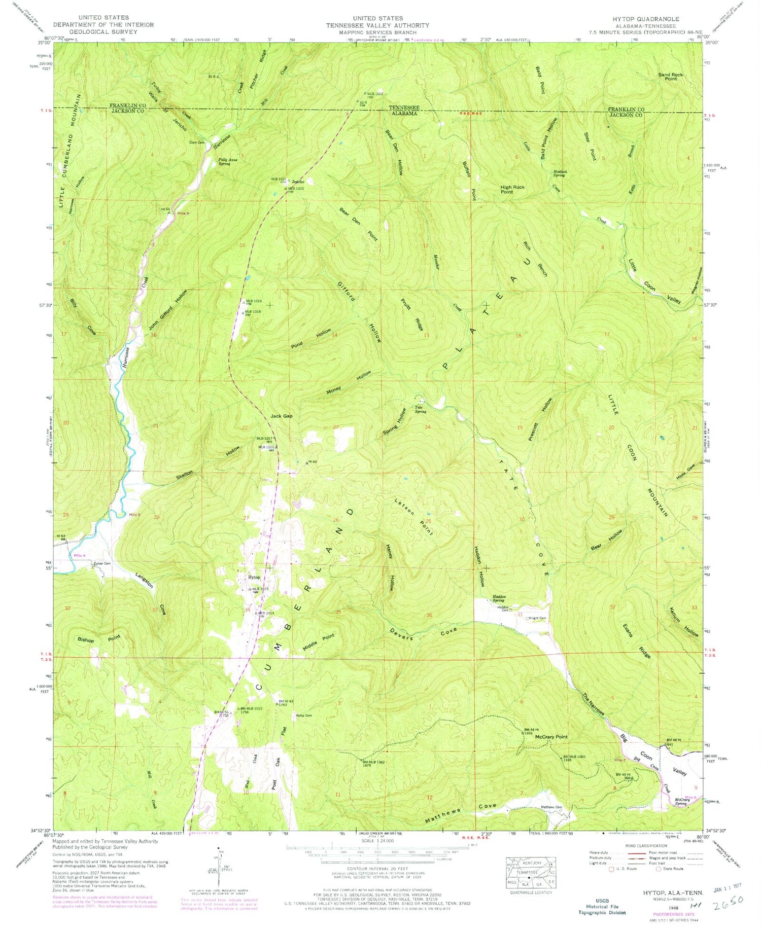 Classic USGS Hytop Alabama 7.5'x7.5' Topo Map Image