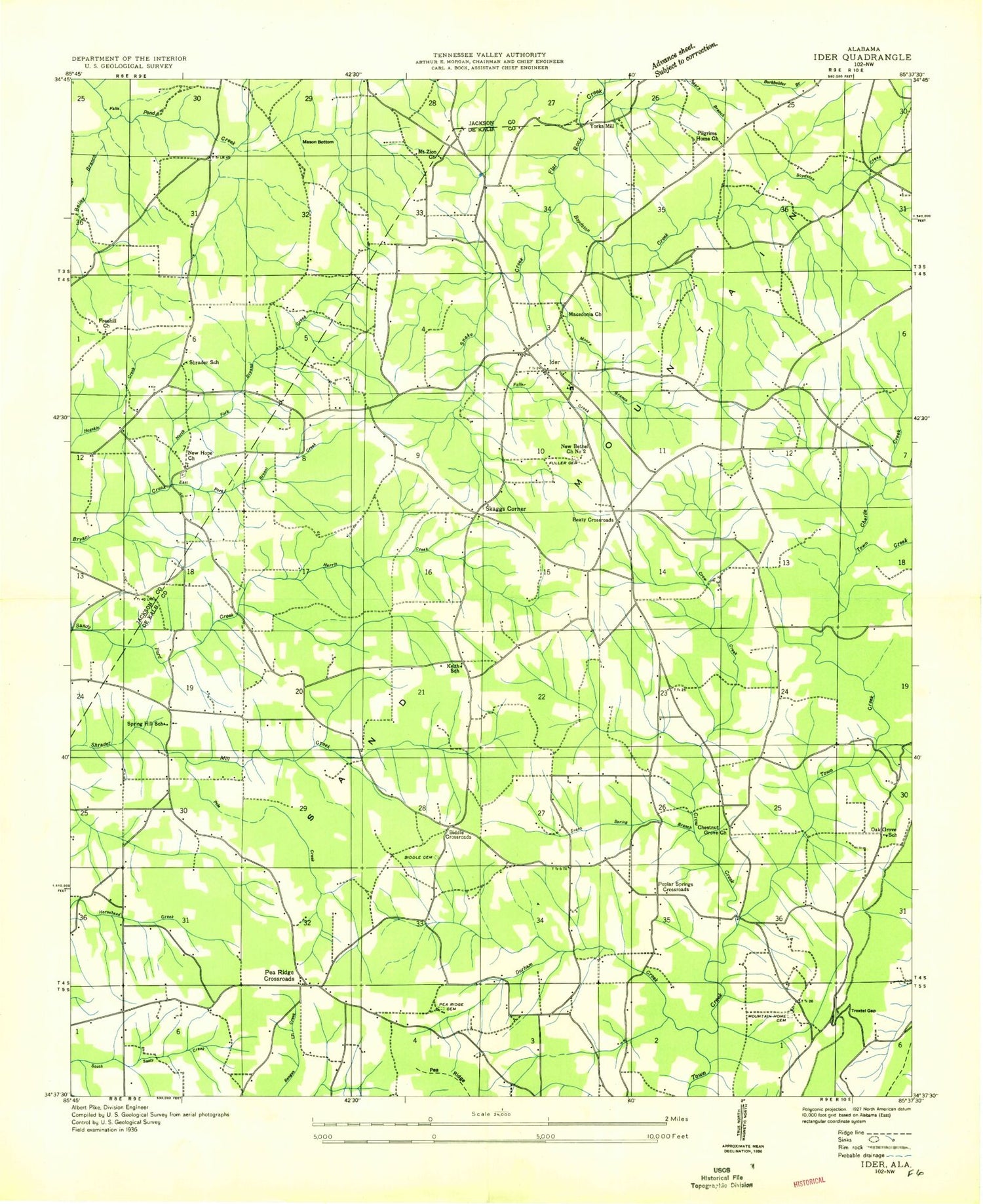 Classic USGS Ider Alabama 7.5'x7.5' Topo Map Image