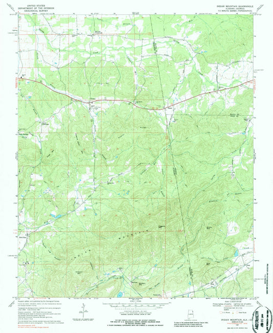 Classic USGS Indian Mountain Alabama 7.5'x7.5' Topo Map Image