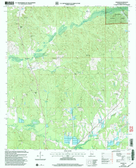 Classic USGS Ingram Alabama 7.5'x7.5' Topo Map Image