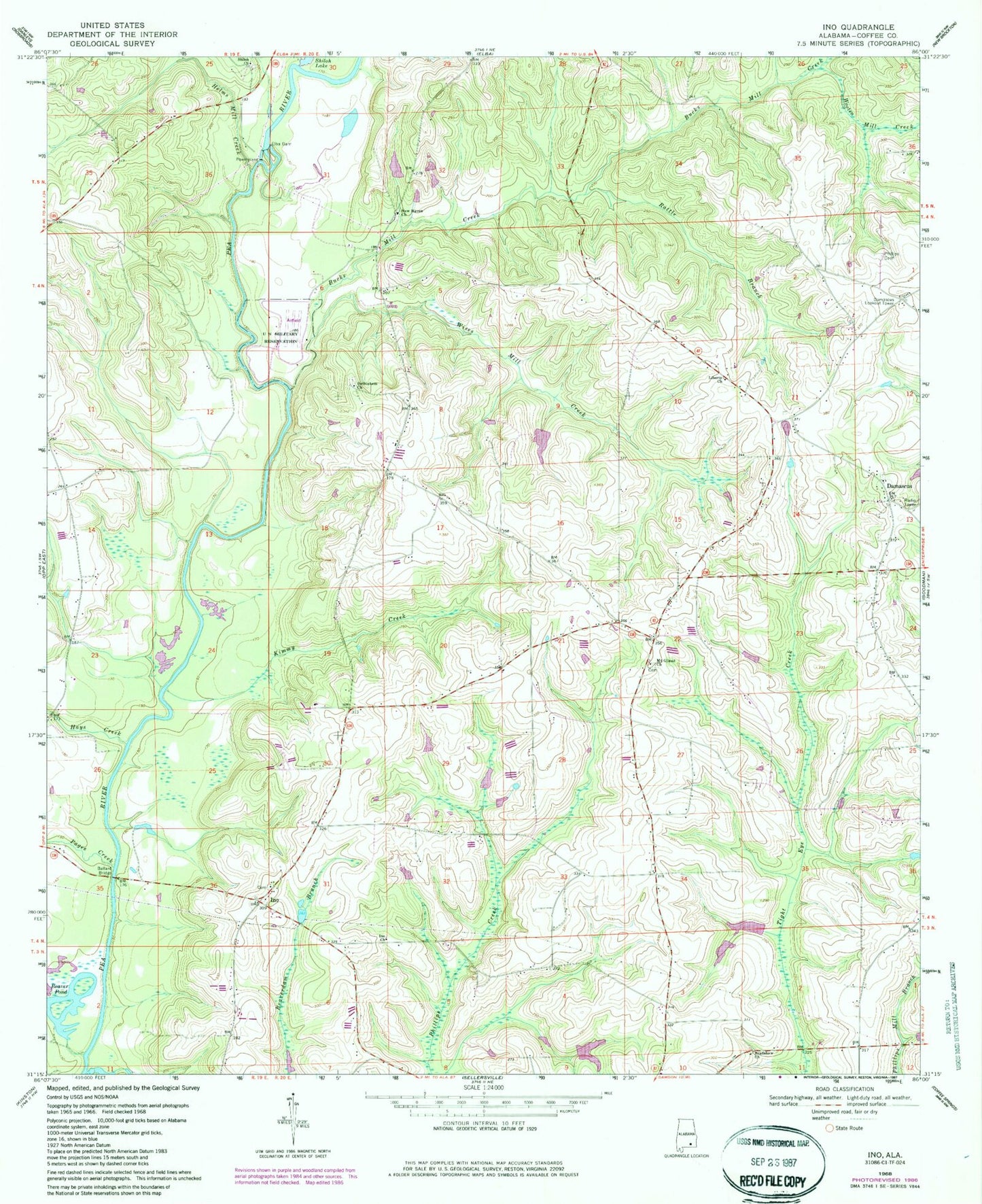 Classic USGS Ino Alabama 7.5'x7.5' Topo Map Image