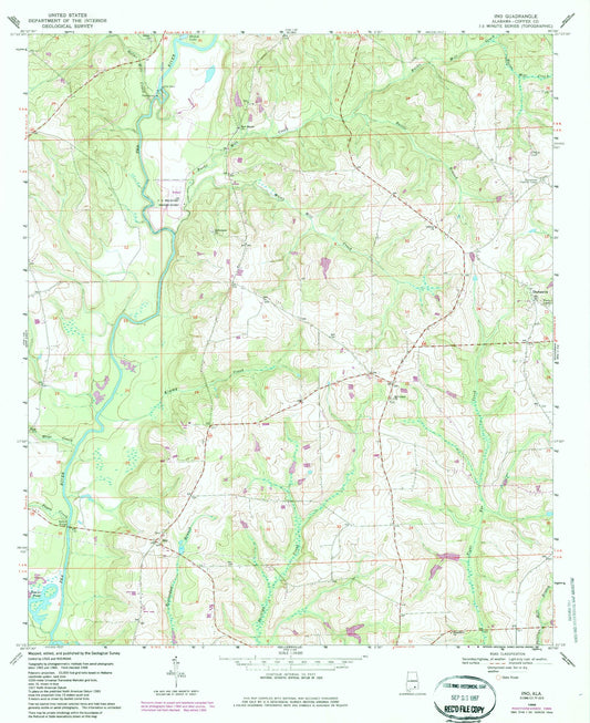 Classic USGS Ino Alabama 7.5'x7.5' Topo Map Image