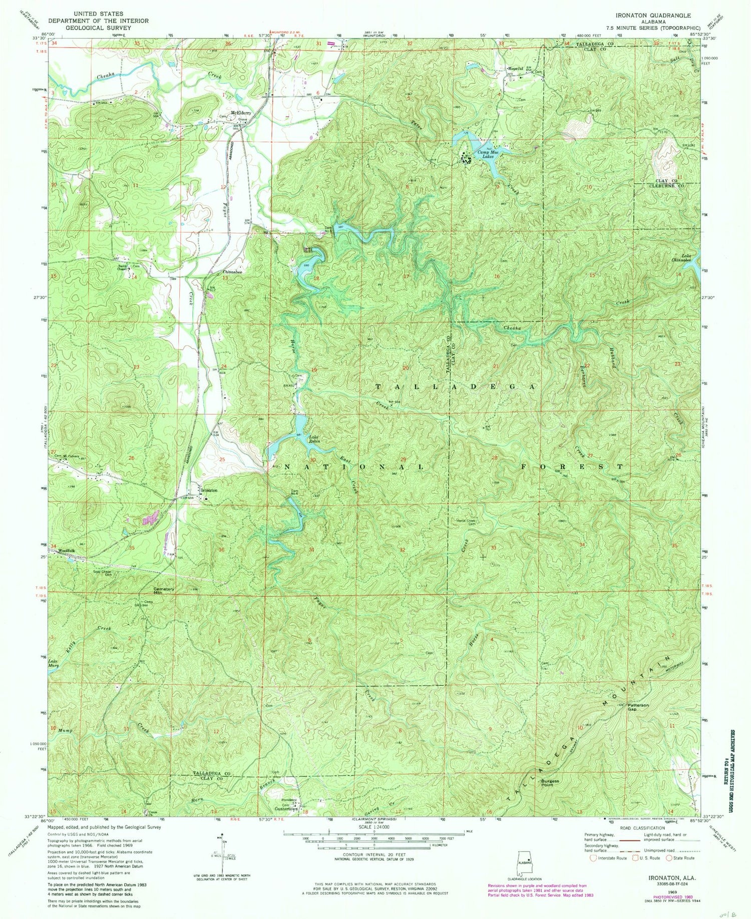 Classic USGS Ironaton Alabama 7.5'x7.5' Topo Map Image