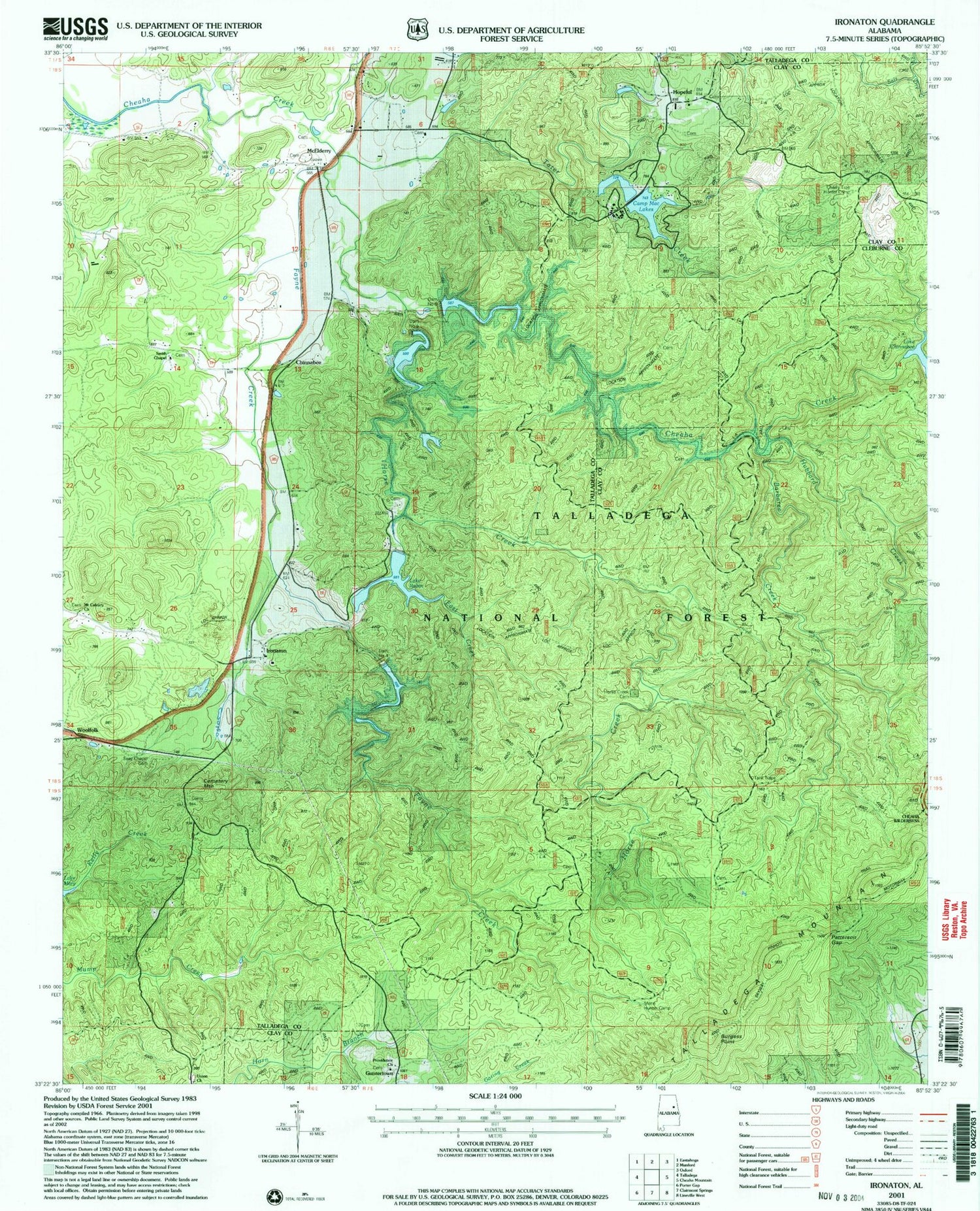 Classic USGS Ironaton Alabama 7.5'x7.5' Topo Map Image