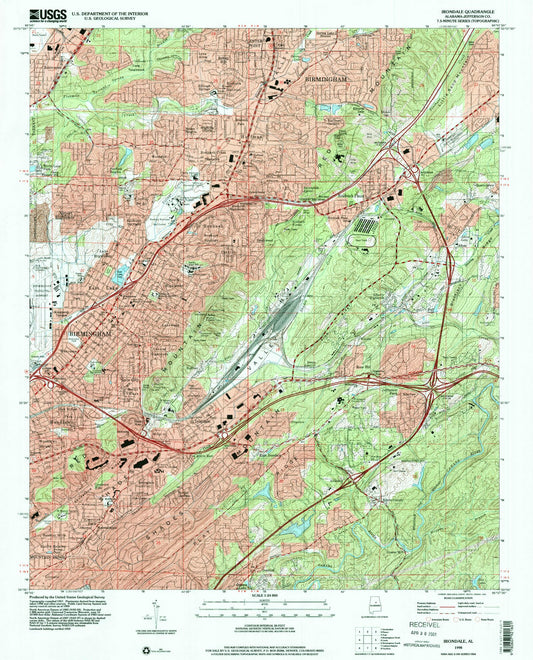 Classic USGS Irondale Alabama 7.5'x7.5' Topo Map Image