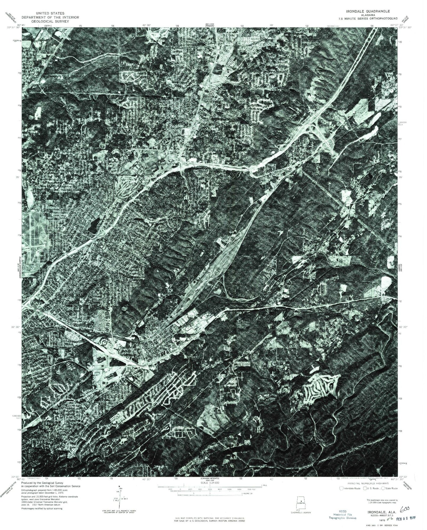 Classic USGS Irondale Alabama 7.5'x7.5' Topo Map Image